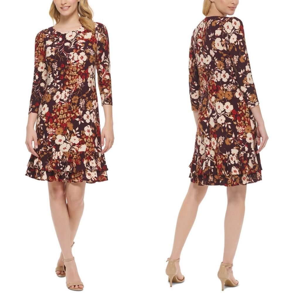 Tommy Hilfiger Womens Dress 10 Floral Flounce Hem Feminine Romantic Stretch